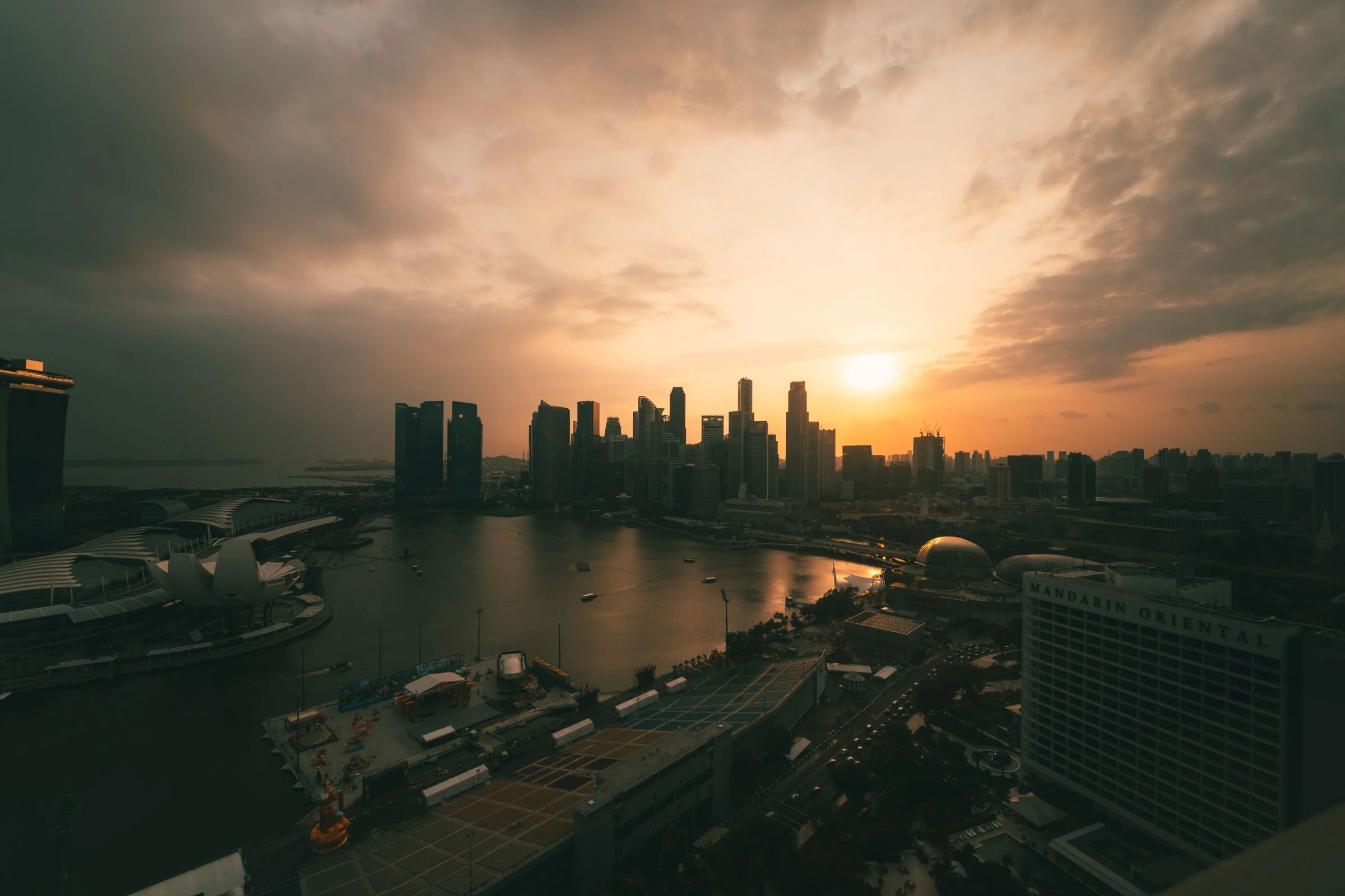Photograph of Singapore’s Marina Bay waterfront at sunset